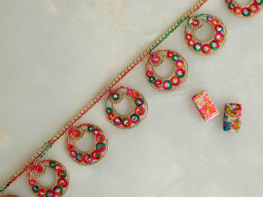 Colourful Sequin Cutwork Embroidered Trim,Round Jhumka Jewellery Cutwork Border,Indian Fabric Lace,Cutwork Saree Border,Price/mtr