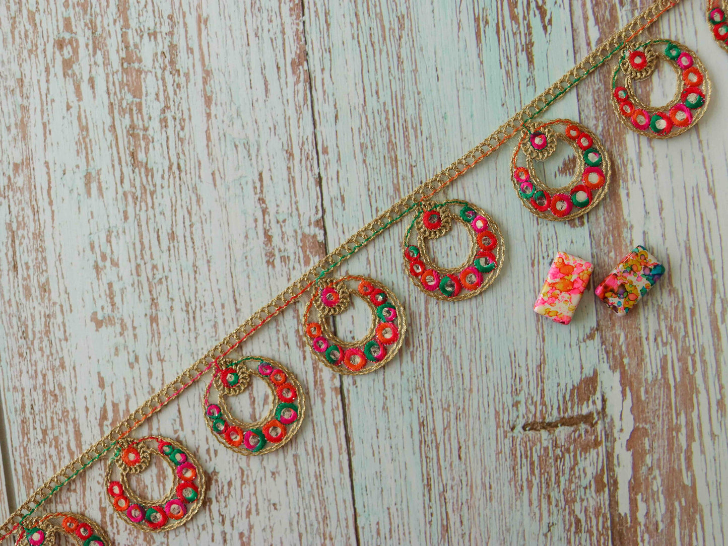 Colourful Sequin Cutwork Embroidered Trim,Round Jhumka Jewellery Cutwork Border,Indian Fabric Lace,Cutwork Saree Border,Price/mtr