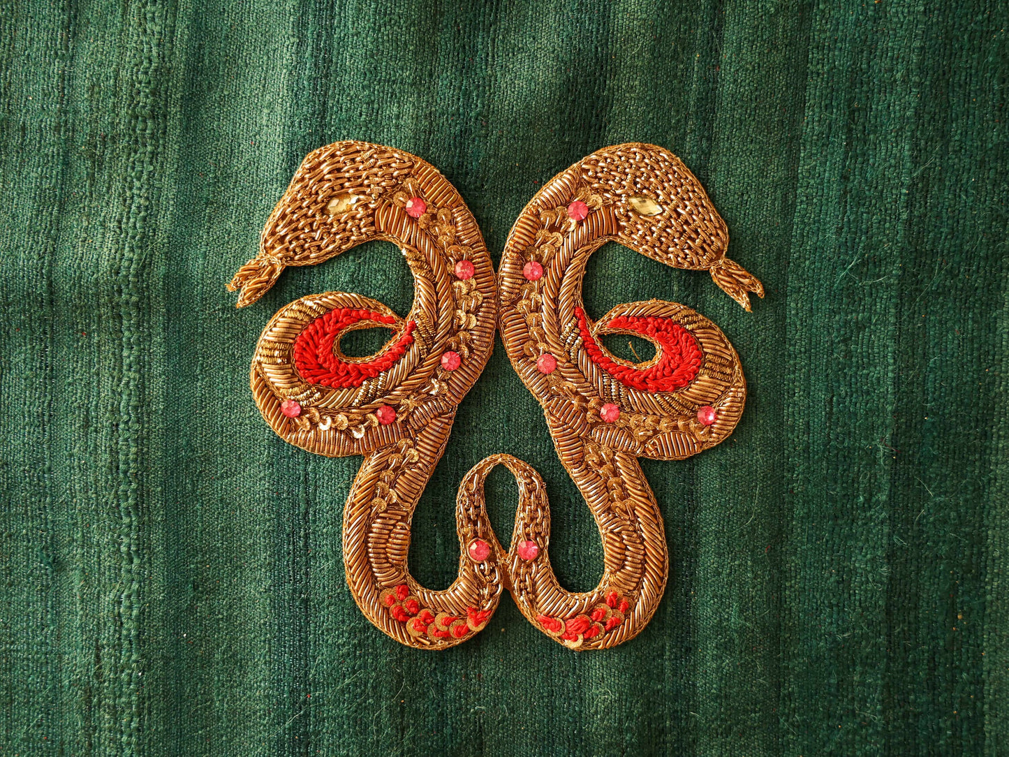 Gemini Zodiac Gold Embroidered Patch,Handmade applique, Sun Sign Patch,Star Sign Applique, Snake Twins Animal Patch,DIY Patch