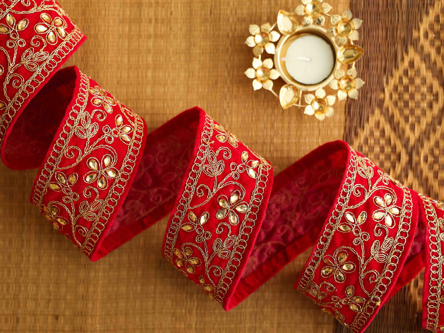 Pink Gold Velvet Floral Trim, Indian Embroidered Fabric Border, Pink Gold Floral Diamante Lace, Pink Saree Border, Price/mtr