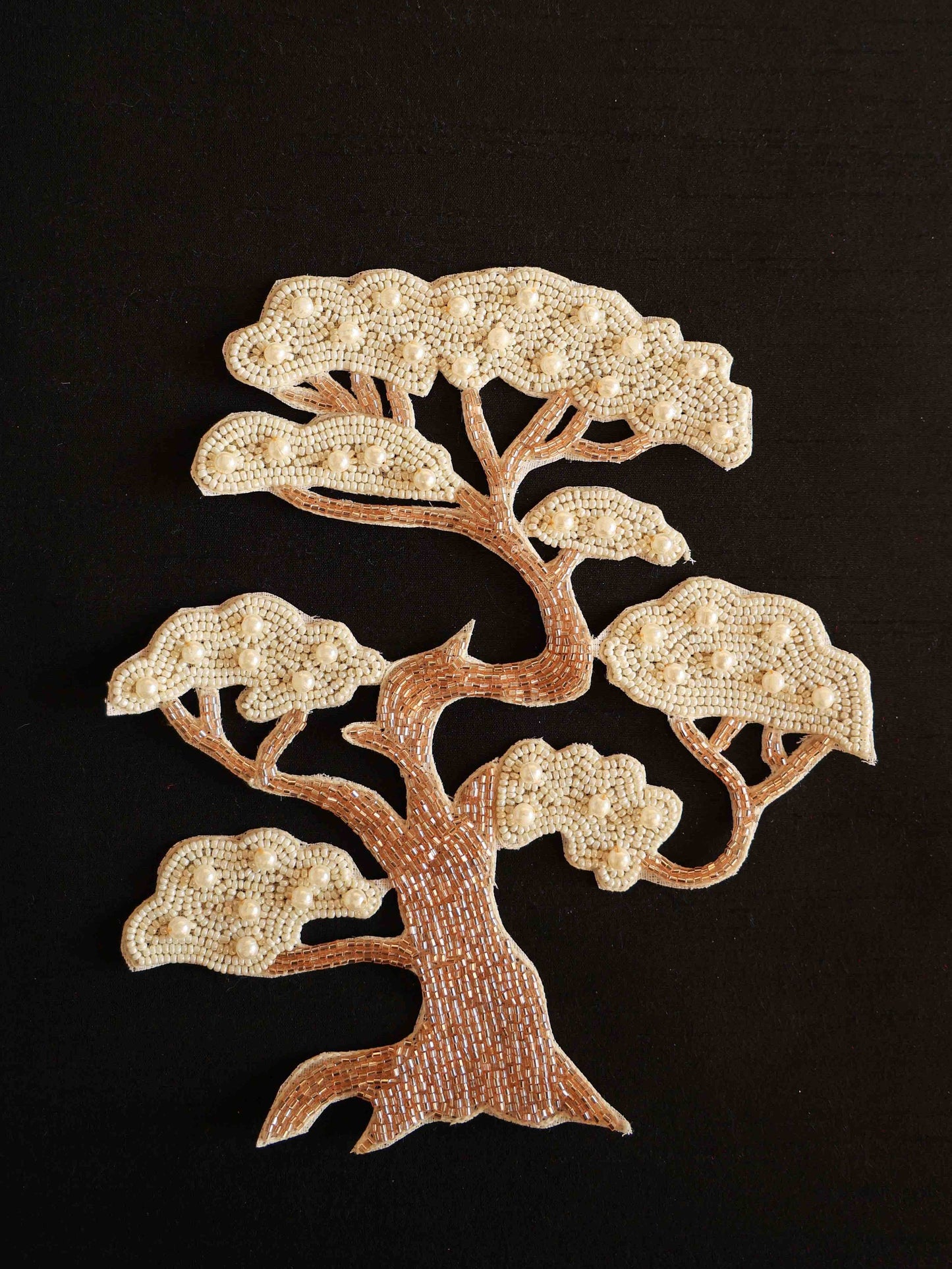 Snow Capped Tree Beaded Patch,Handmade embroidered Banyan tree applique, Boho Quirky Fun White Gold Tree patch,Christmas supply,DIY Patch