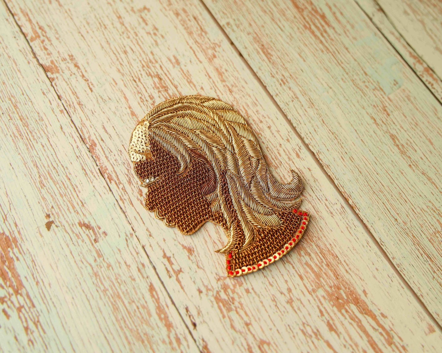 Virgo Zodiac Gold Embroidered Patch,Handmade applique, Sun Sign Patch,Star Sign Applique, Virgin Maiden Zodiac Patch,DIY Patch