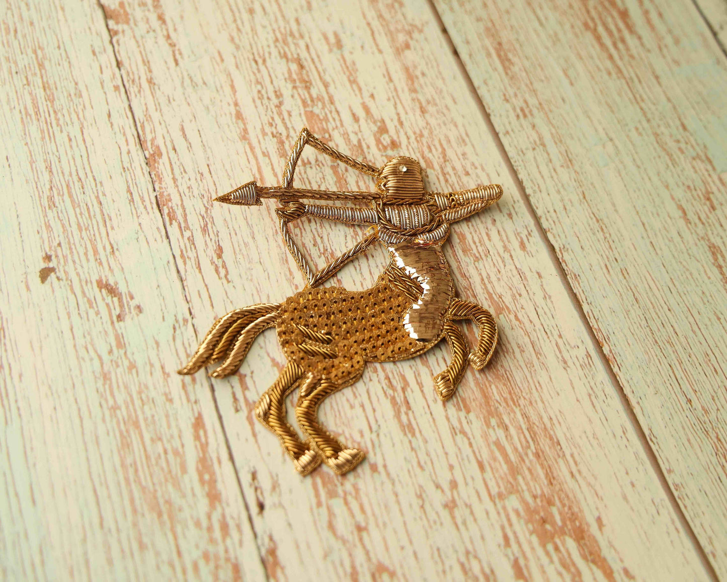 Sagittarius Zodiac Gold Embroidered Patch,Handmade applique, Sun Sign Patch,Star Sign Applique, Centaur Archer Bow Arrow Patch,DIY Patch