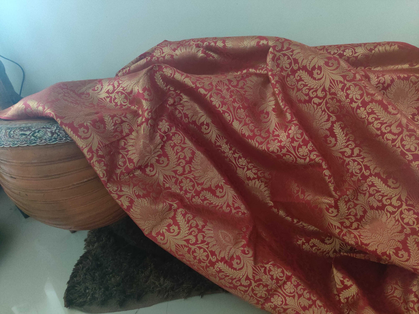 Mohini - Red Floral Banarasi Fabric,Gold Red Royal Stole,Indian Art Silk Fabric,Red Shawl Dupatta Saree, Mother's Day Gift for her,1 mtr