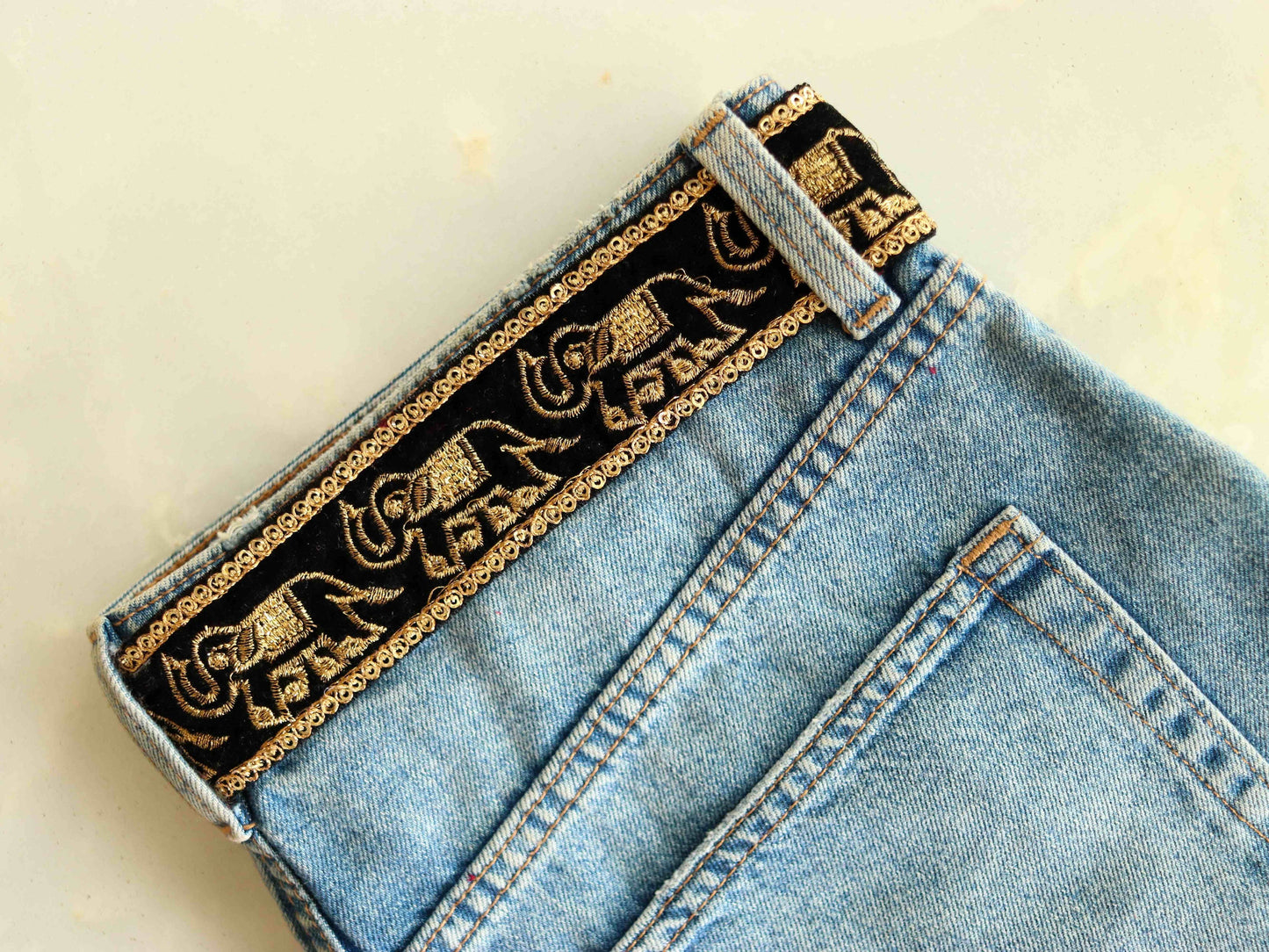 Black Gold Elephant Embroidered Trim,Velvet Elephant Border,Black Gold Embroidery Lace,Boho Trim,Royal Indian Designer Trim,Price/mtr