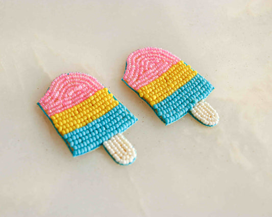 Quirky Ice-cream Beaded Patch,Handmade Embroidered applique, Colourful Pastel Food Patch,Ice Lolly Candy Applique, Boho Playful patch,2 pcs