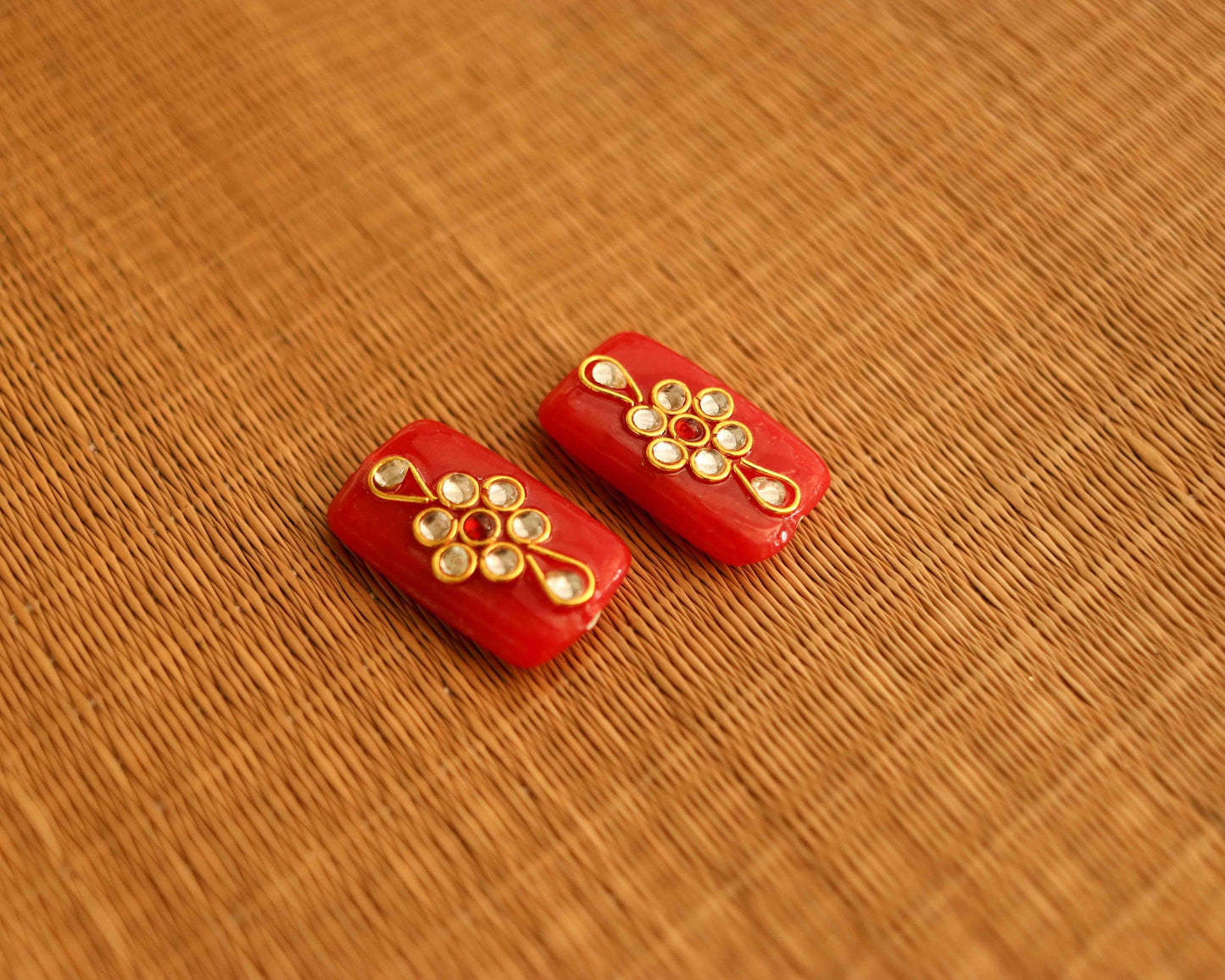 Red Glass Kundan Indian Button,Red White Kurta Button, Jaipur Kundan Charm,Indian Jewellery Ornament Trinket,Sherwani Button