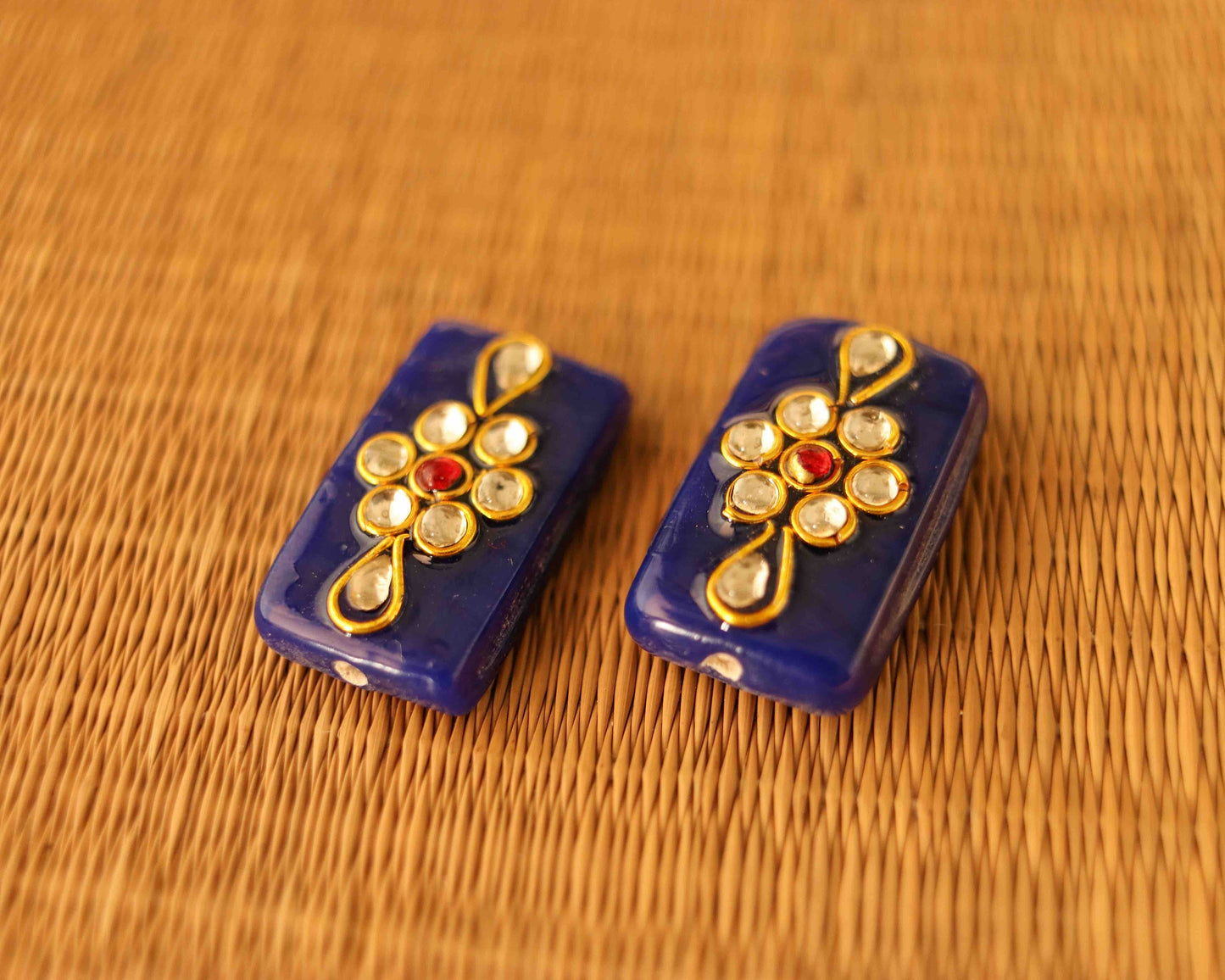 Blue Glass Kundan Indian Button,Blue White Kurta Button, Jaipur Kundan Charm,Indian Jewellery Ornament Trinket,Sherwani Button,2 pieces