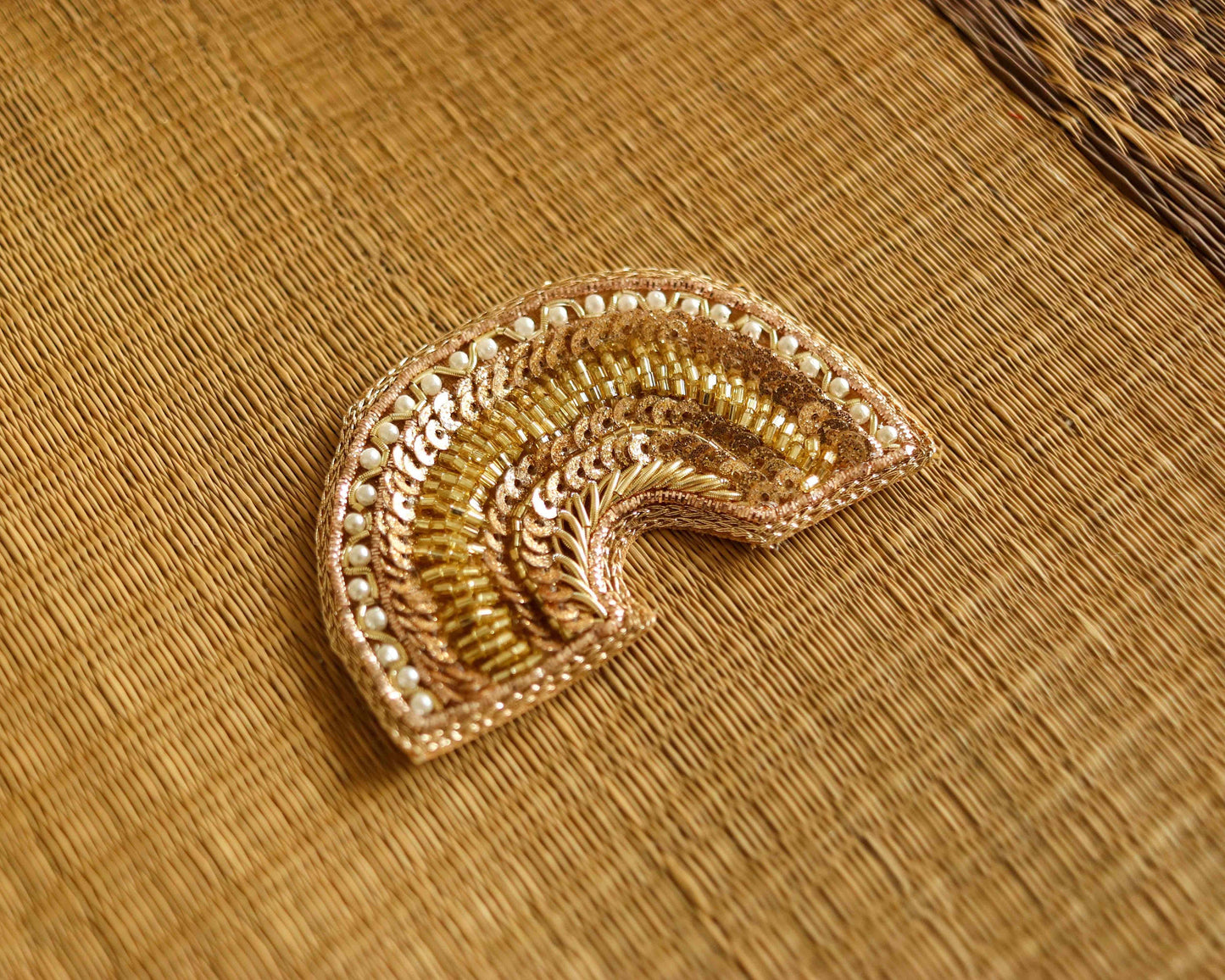 Golden Moon butti embroidered patch,Handmade Semi Circle gold zari sequin applique Butta, Gold zari patch,DIY Patch,2 pieces