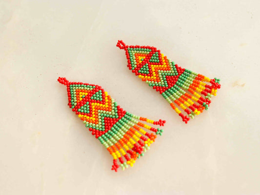 Boho Orange Kutchi Beaded Patch, Handmade Seed Bead Applique, Boho Tribal Beaded Patch, Kuchi Sindhi Mexican Patch, Native American Patch