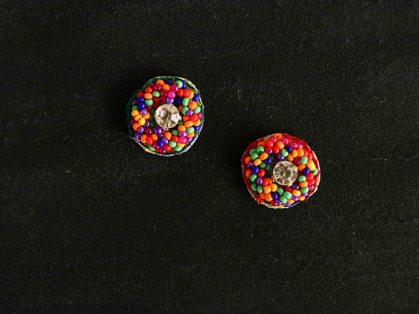 Multicolour Beaded Round Buttons,Handmade Colourful Bead Charms,Red Green Yellow Charm,Rainbow Seed Bead Buttons,2 pcs