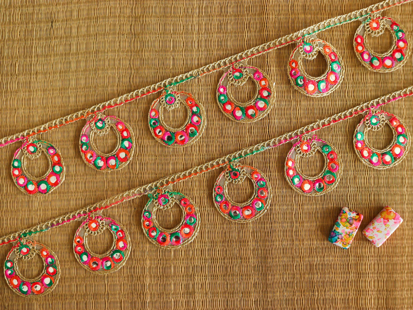 Colourful Sequin Cutwork Embroidered Trim,Round Jhumka Jewellery Cutwork Border,Indian Fabric Lace,Cutwork Saree Border,Price/mtr