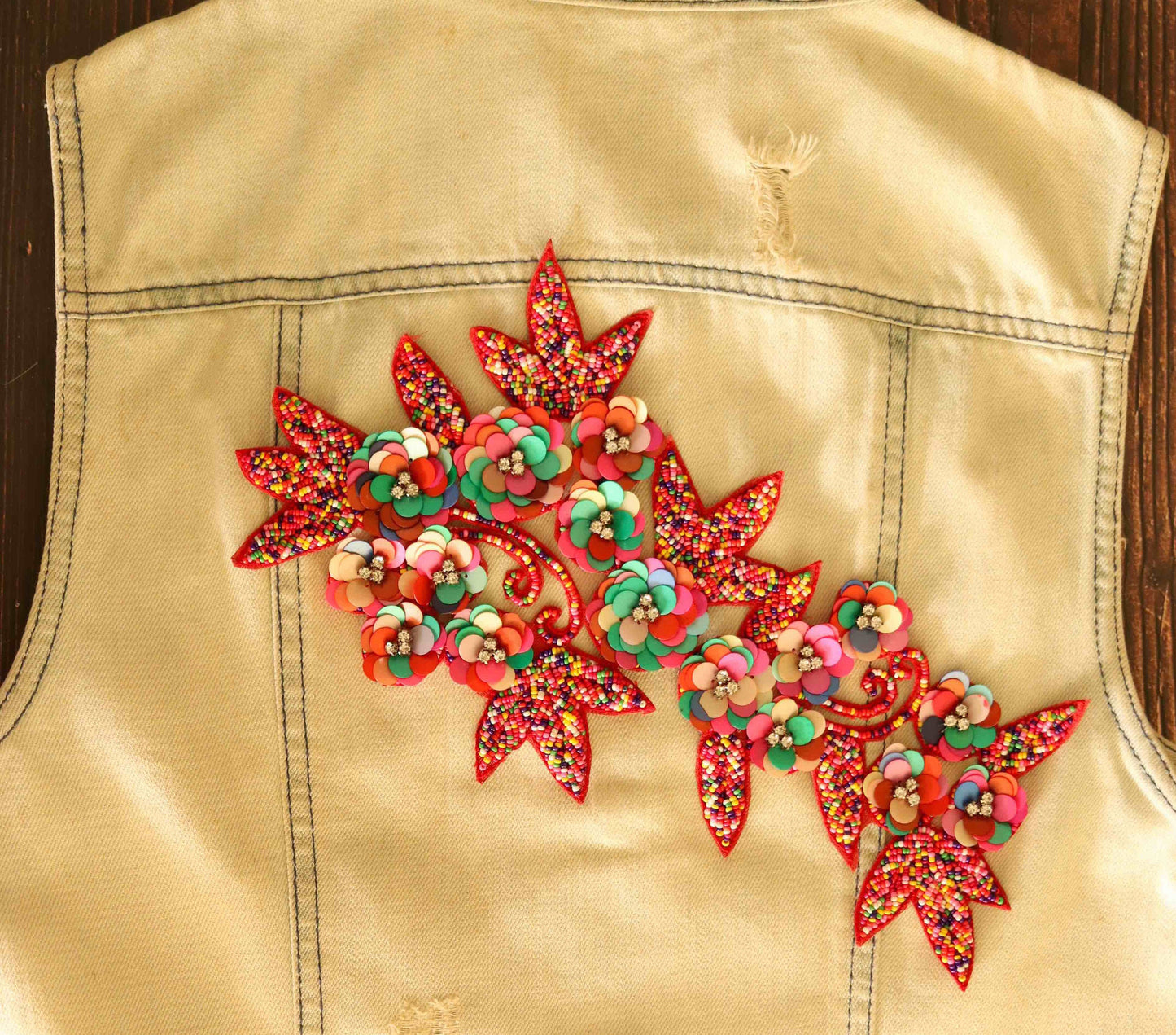 Multicolour Sequin Beaded Floral Patch,Handmade Large Pastel Colour Sequin Applique, Boho Quirky Floral Patch,DIY Patch