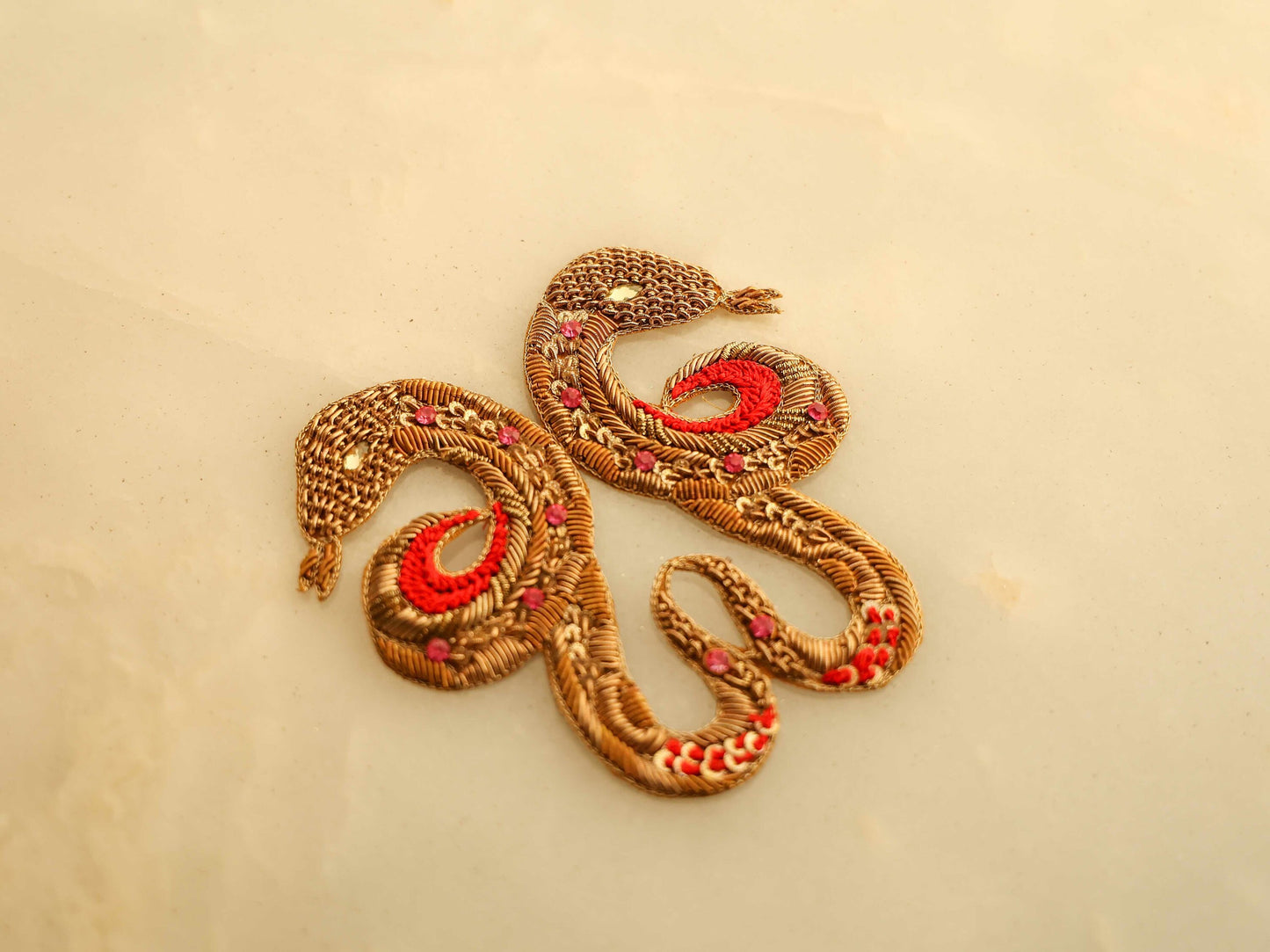 Gemini Zodiac Gold Embroidered Patch,Handmade applique, Sun Sign Patch,Star Sign Applique, Snake Twins Animal Patch,DIY Patch