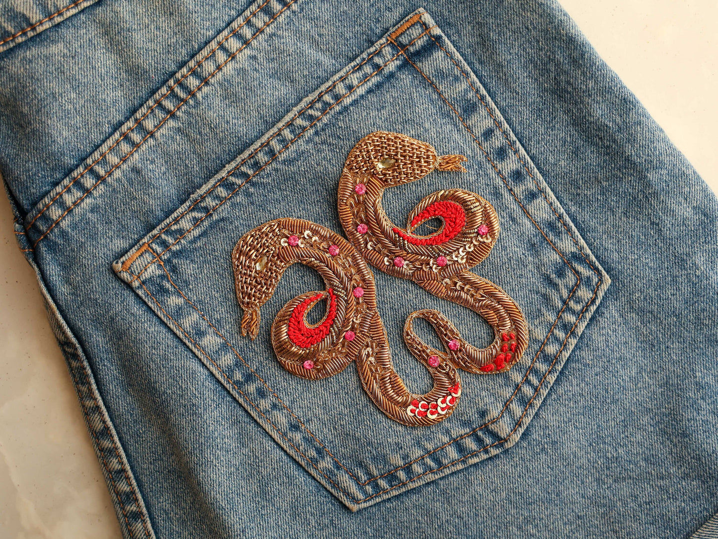 Gemini Zodiac Gold Embroidered Patch,Handmade applique, Sun Sign Patch,Star Sign Applique, Snake Twins Animal Patch,DIY Patch