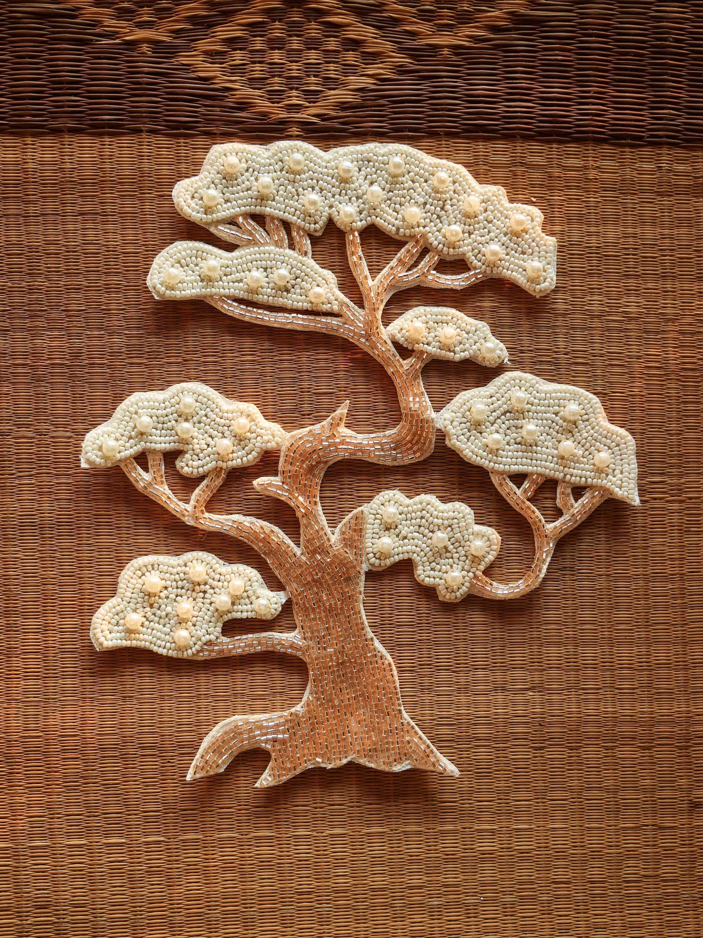 Snow Capped Tree Beaded Patch,Handmade embroidered Banyan tree applique, Boho Quirky Fun White Gold Tree patch,Christmas supply,DIY Patch