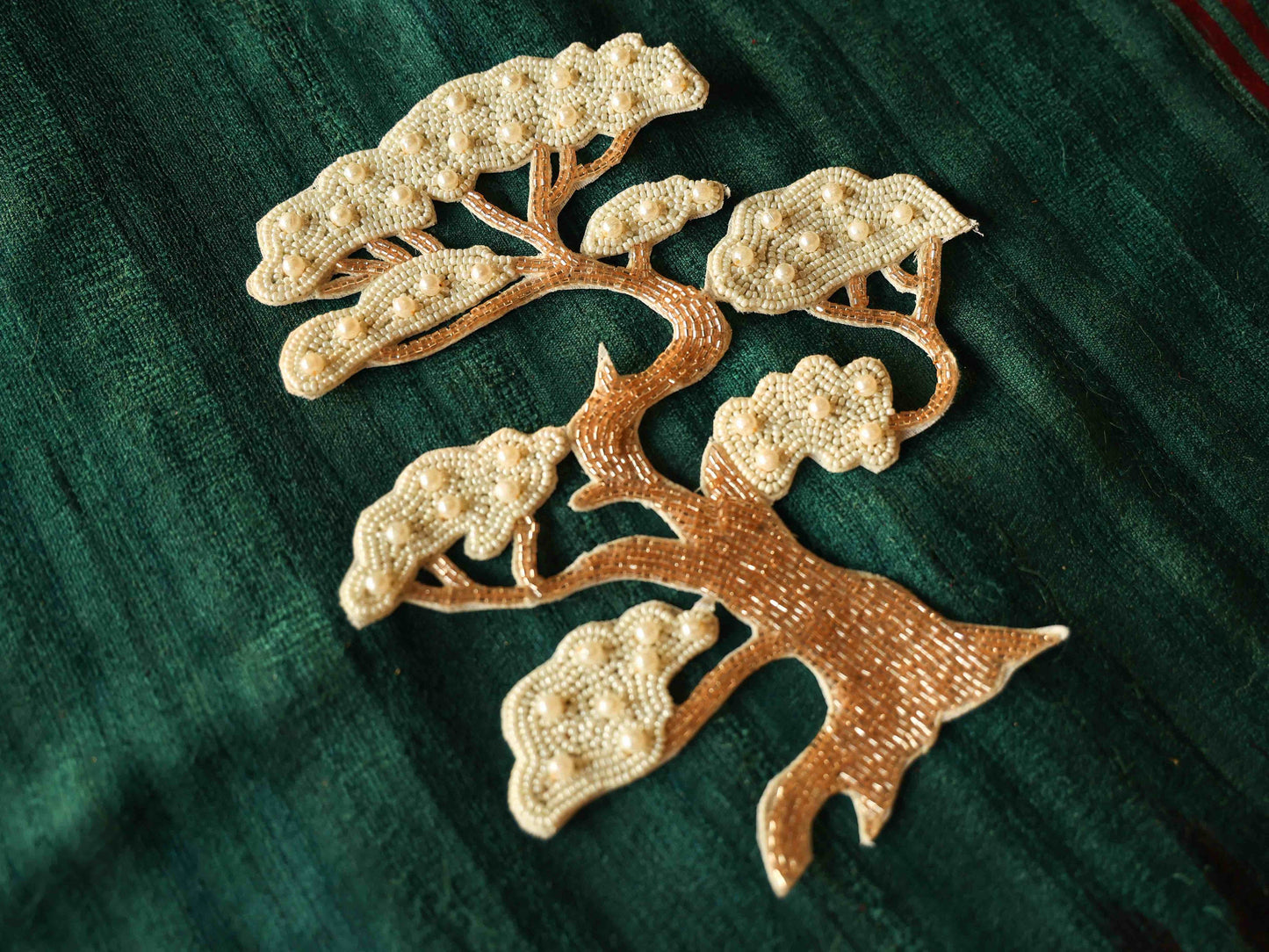 Snow Capped Tree Beaded Patch,Handmade embroidered Banyan tree applique, Boho Quirky Fun White Gold Tree patch,Christmas supply,DIY Patch