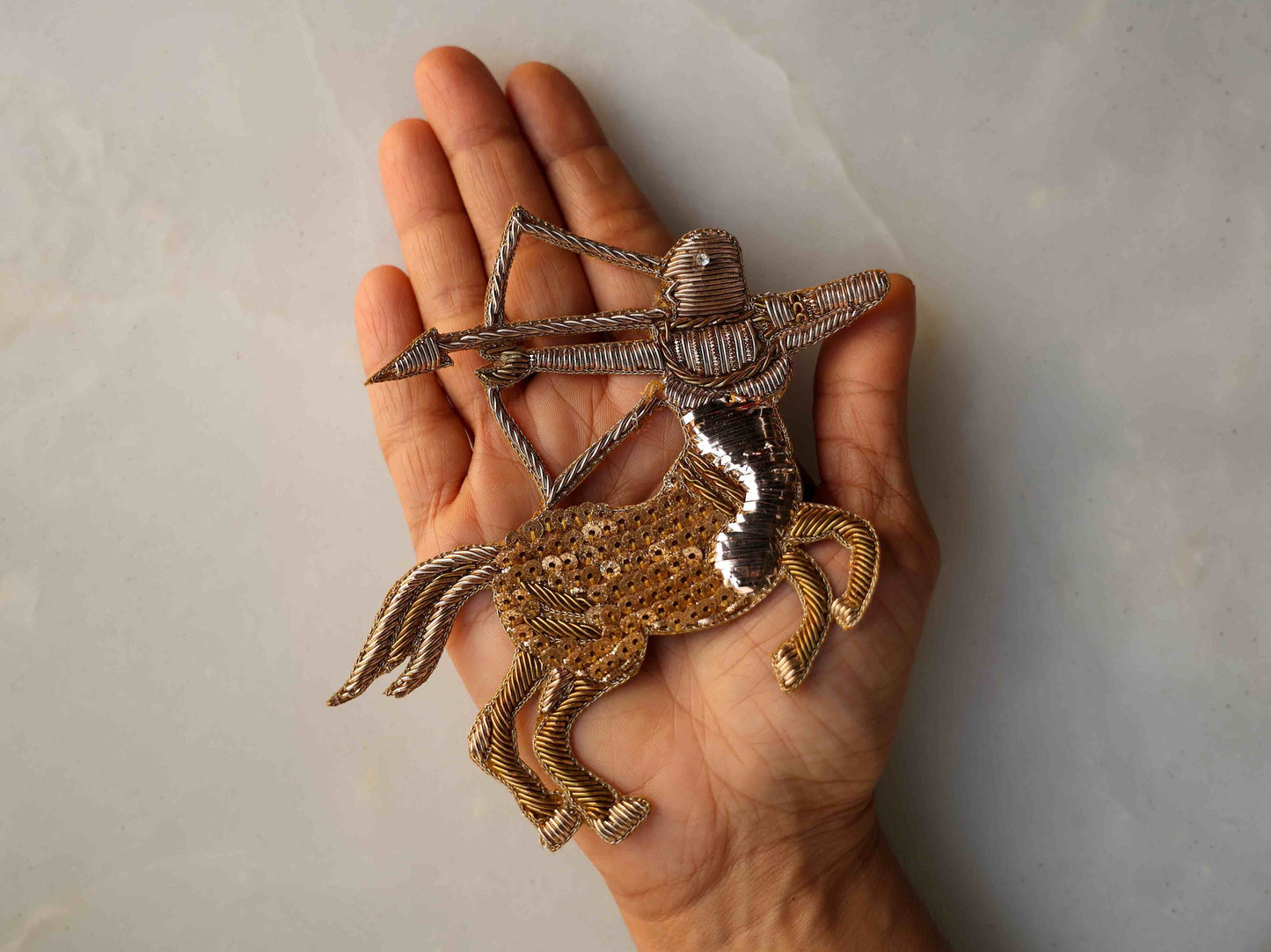 Sagittarius Zodiac Gold Embroidered Patch,Handmade applique, Sun Sign Patch,Star Sign Applique, Centaur Archer Bow Arrow Patch,DIY Patch