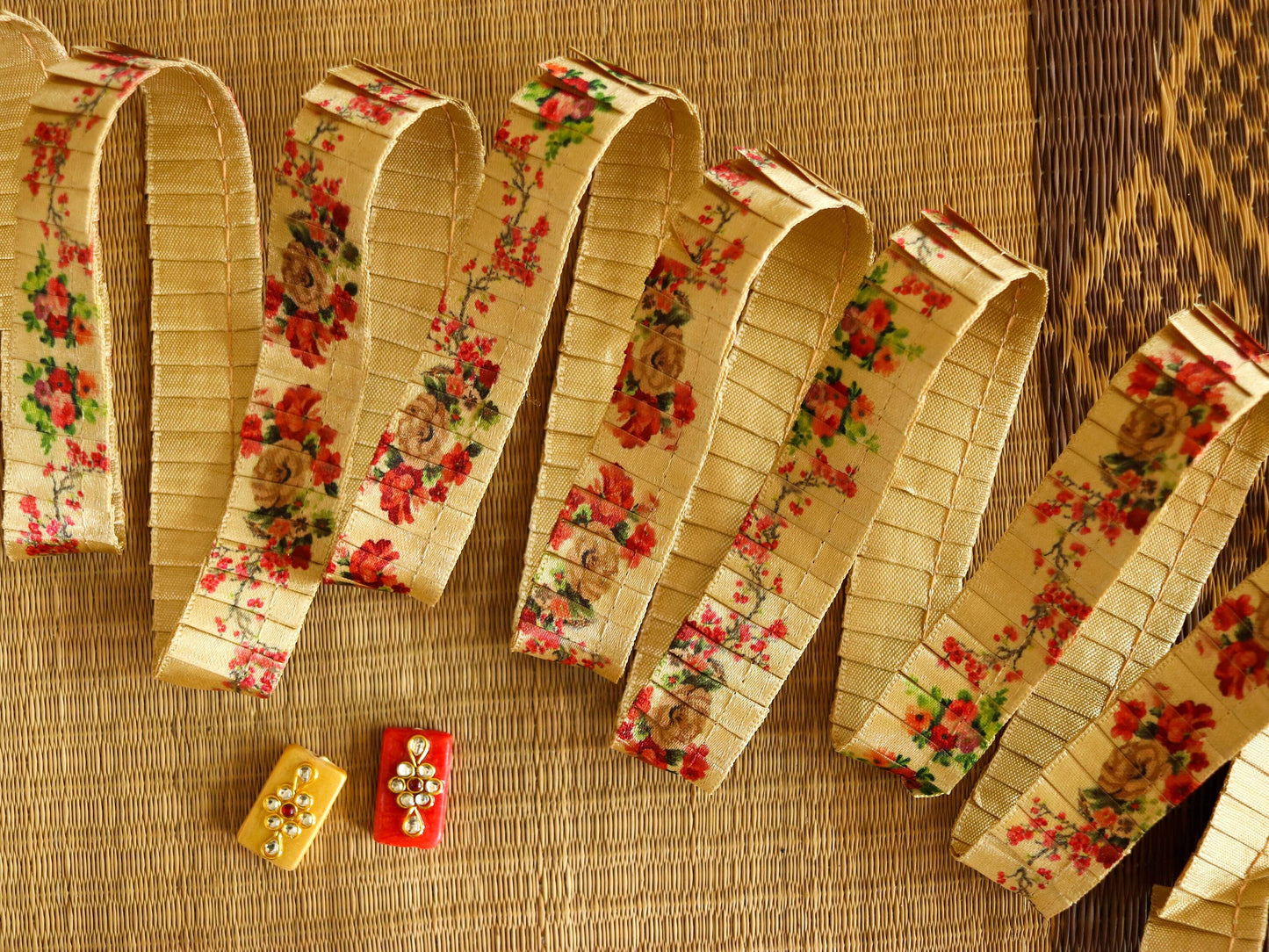 Yellow Floral Print Pleated Trim,Blue Pink Printed Border,Boho Floral Digital Print Lace,Floral Saree Border,Price/mtr