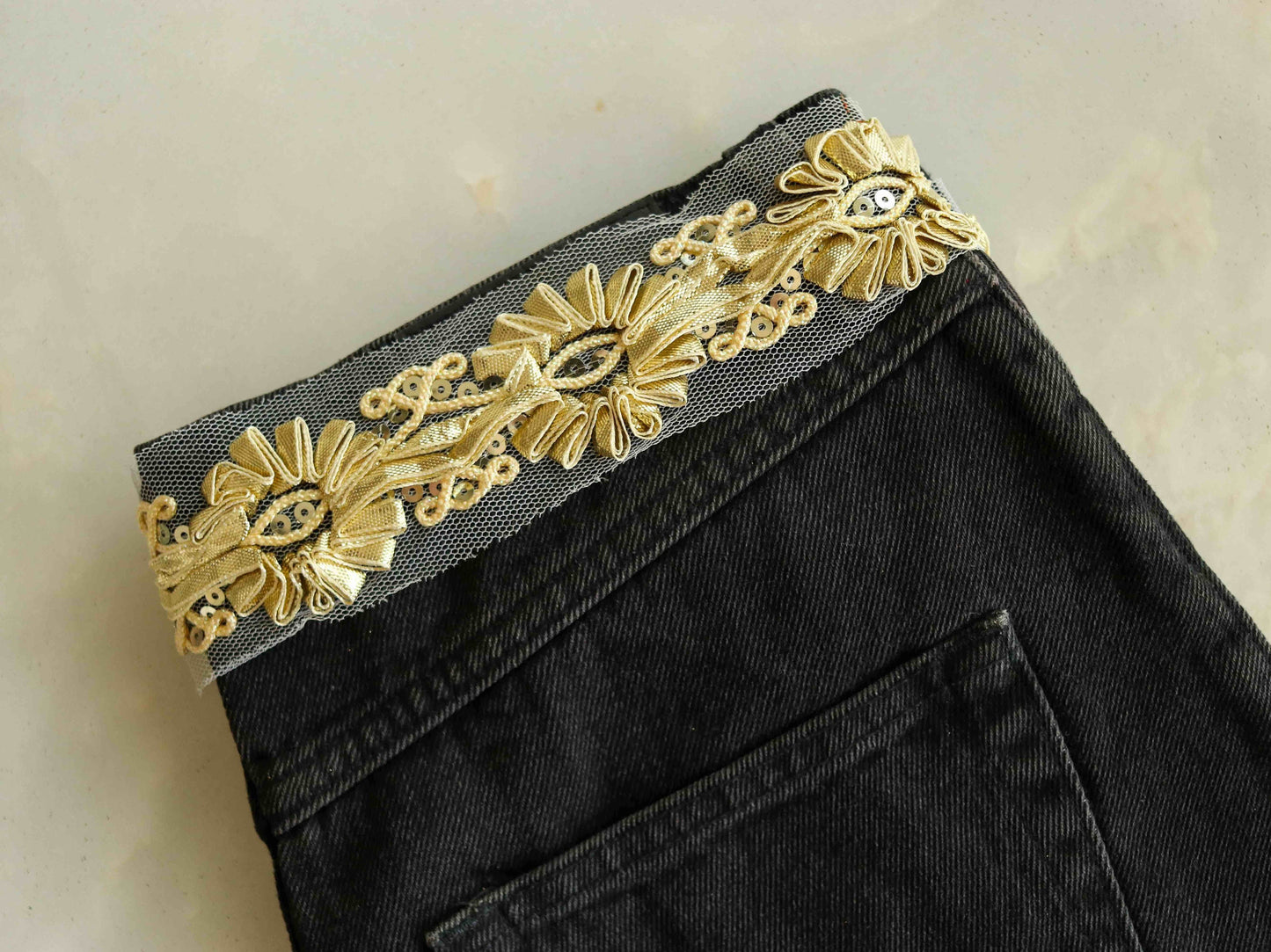 Gold Ribbon Floral Embroidered Trim,Gold White Applique Floral Lace,Indian Fabric Trim,Gold Floral Saree Border,Price/mtr