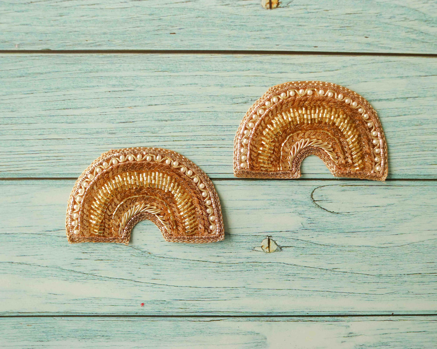 Golden Moon butti embroidered patch,Handmade Semi Circle gold zari sequin applique Butta, Gold zari patch,DIY Patch,2 pieces