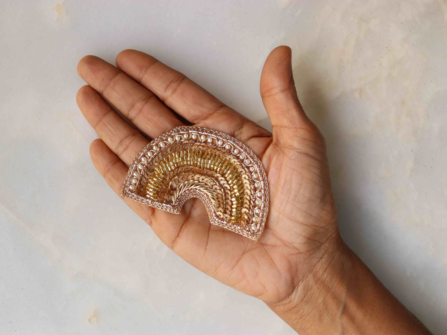 Golden Moon butti embroidered patch,Handmade Semi Circle gold zari sequin applique Butta, Gold zari patch,DIY Patch,2 pieces