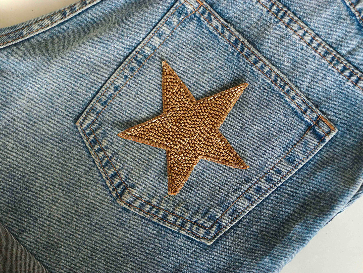 Golden Star butti embroidered patch, Handmade gold beaded applique Butta, Gold Christmas star patch, DIY Patch