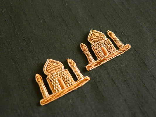 Golden Taj Mahal embroidered patch,Handmade Quirky Boho Palace applique, Vintage palace patch,Denim Sew on DIY Patch,2 pieces