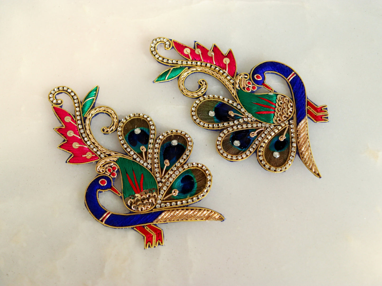 Boho peacock embroidered patch,Handmade peacock applique, Indian bird patch,Sew on Applique, DIY Patch