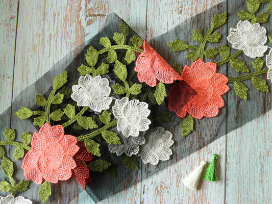 Black Pink Floral Net Trim,Broad Embroidered Net Floral Border,Black Green Net Lace,Indian Fabric Trim,Floral Saree Border,Price/mtr