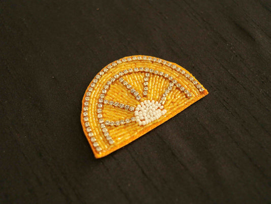 Orange Slice Fruit Beaded Patch,Handmade embroidered applique, Fruit Food Applique, Denim Patch,Quirky Playful Boho applique,DIY Patch