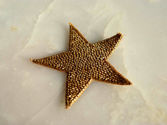 Golden Star butti embroidered patch, Handmade gold beaded applique Butta, Gold Christmas star patch, DIY Patch