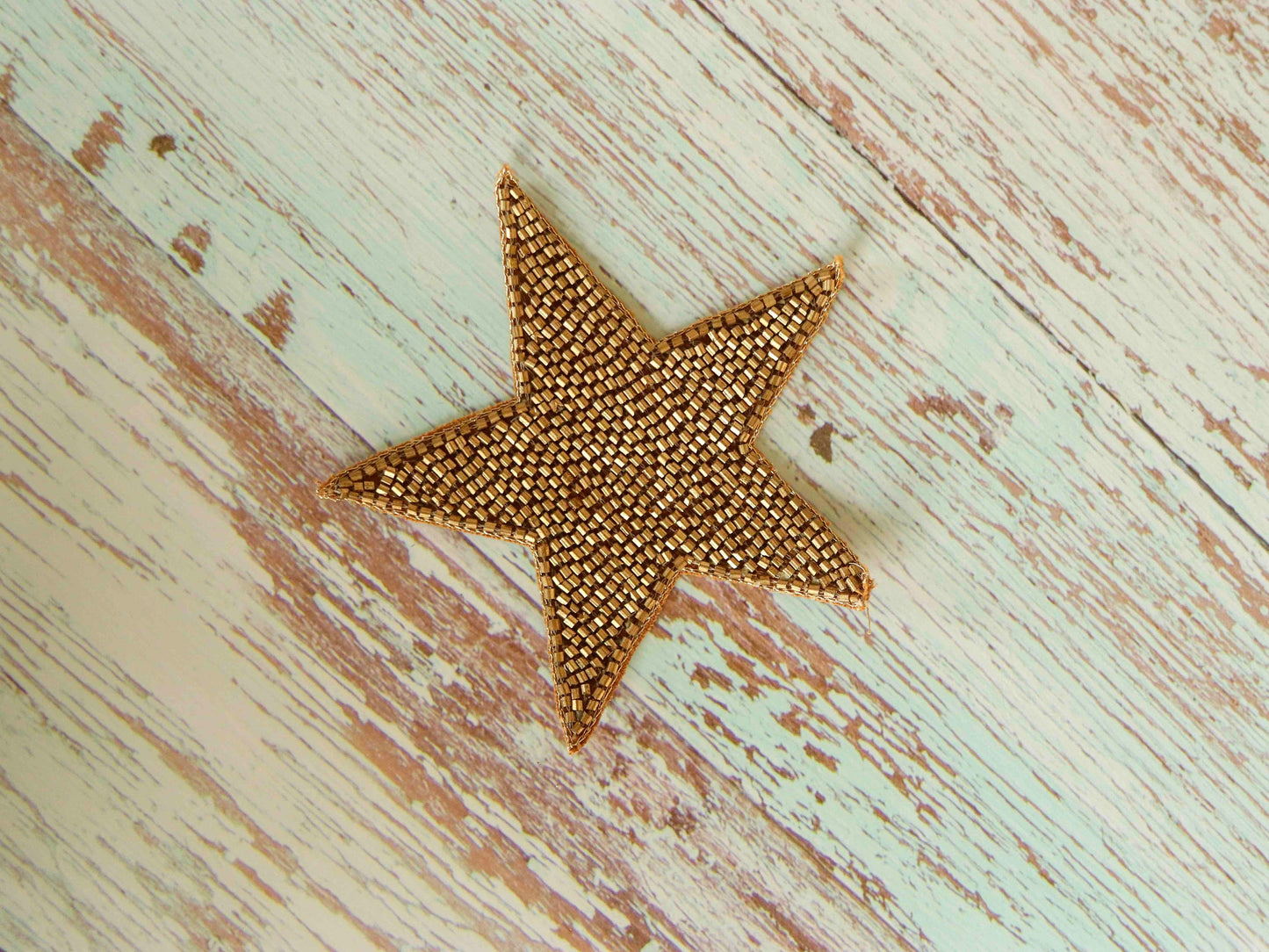 Golden Star butti embroidered patch, Handmade gold beaded applique Butta, Gold Christmas star patch, DIY Patch