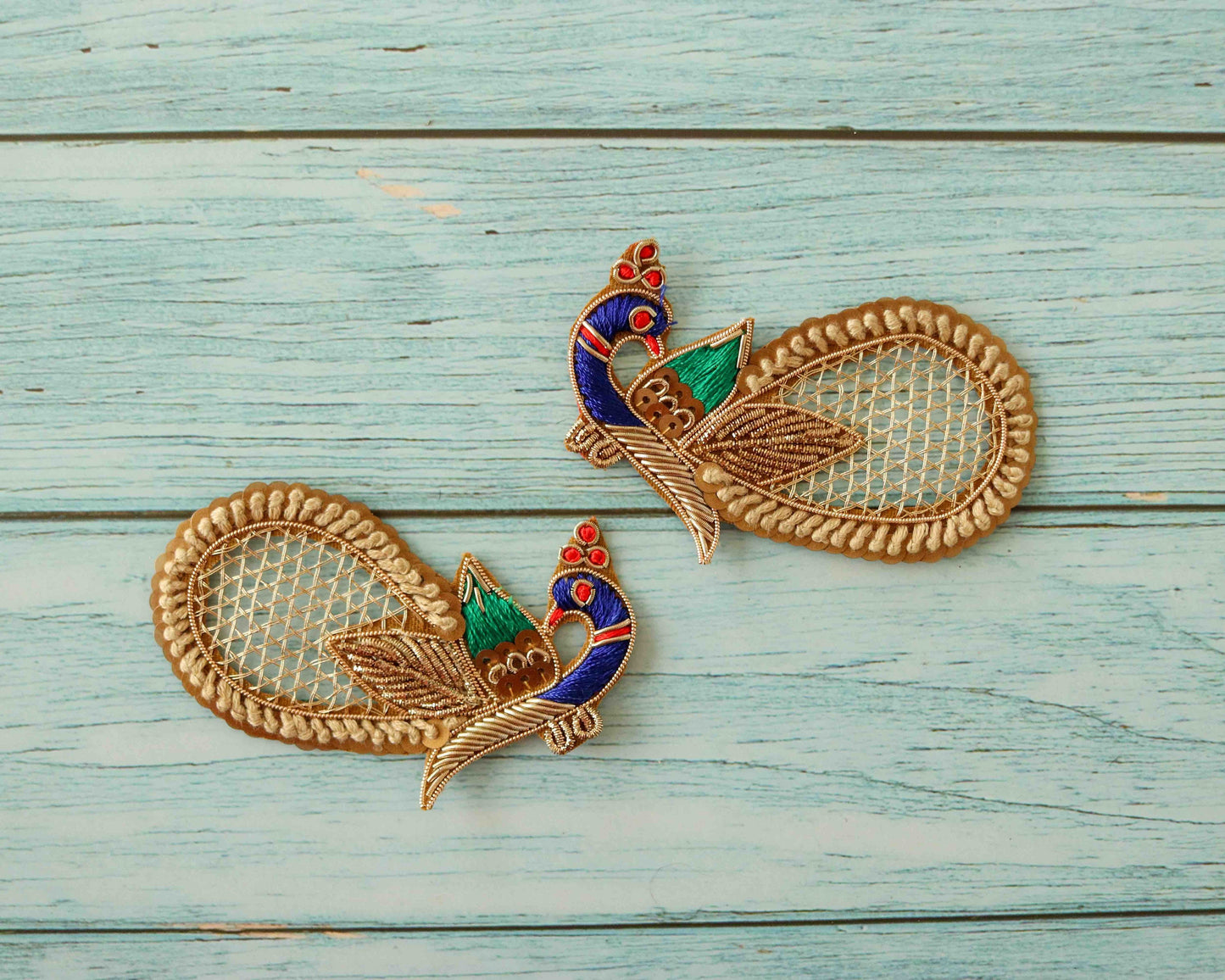 Boho Colourful peacock embroidered patch,Handmade golden cutwork peacock applique, Indian bird patch,Sew on Applique, DIY Patch