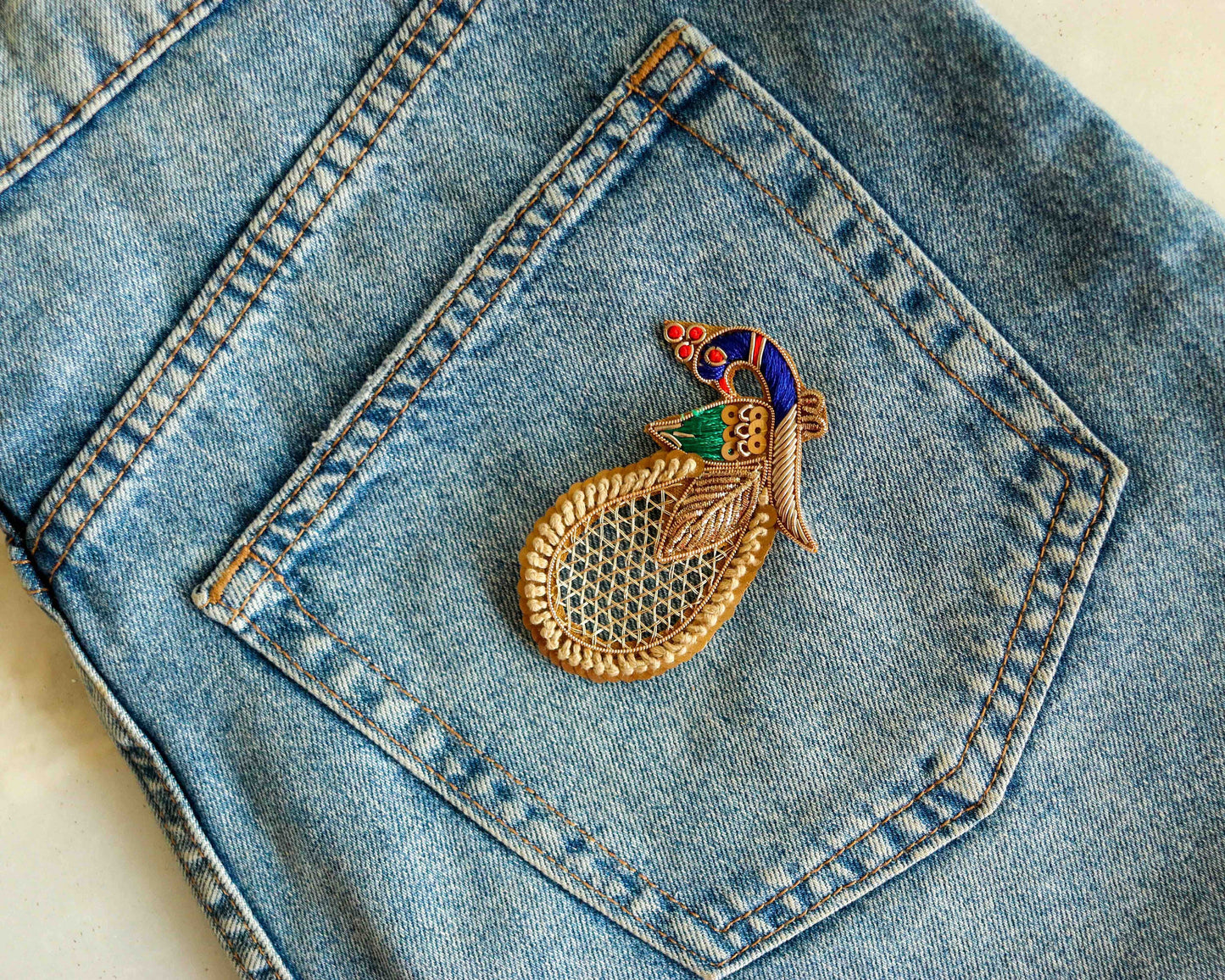 Boho Colourful peacock embroidered patch,Handmade golden cutwork peacock applique, Indian bird patch,Sew on Applique, DIY Patch