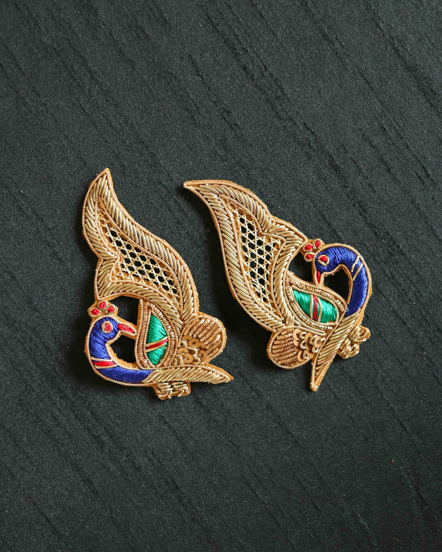 Boho Colourful peacock embroidered patch,Handmade golden cutwork peacock applique, Indian bird patch,Sew on Applique, DIY Patch