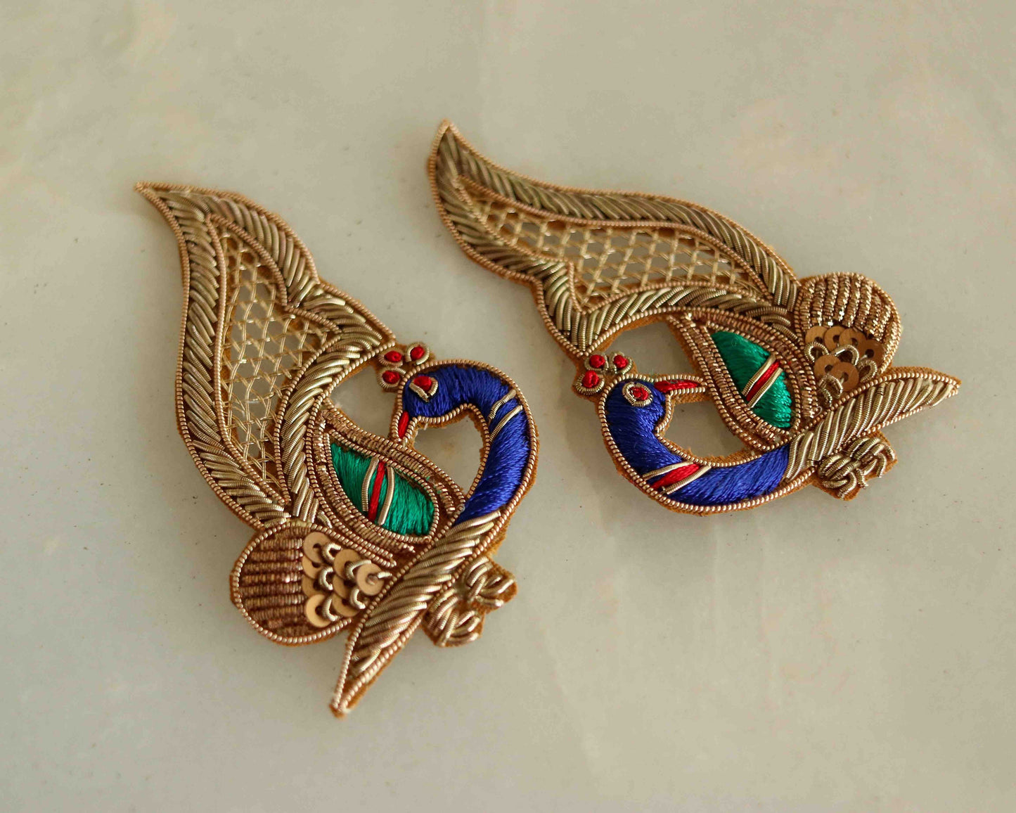 Boho Colourful peacock embroidered patch,Handmade golden cutwork peacock applique, Indian bird patch,Sew on Applique, DIY Patch