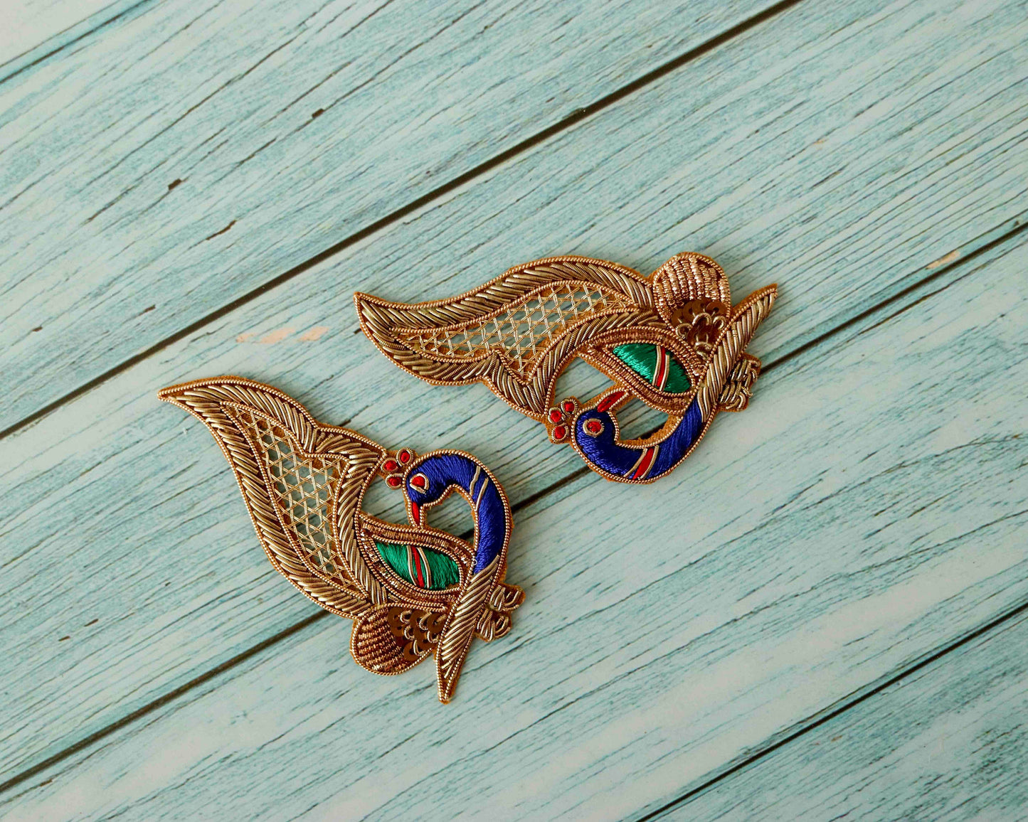 Boho Colourful peacock embroidered patch,Handmade golden cutwork peacock applique, Indian bird patch,Sew on Applique, DIY Patch