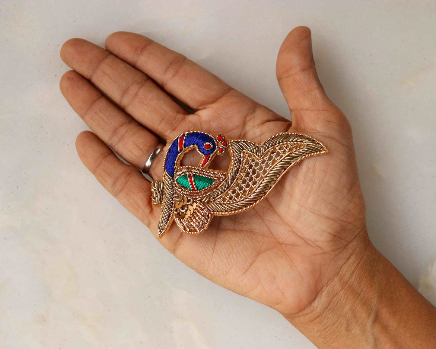 Boho Colourful peacock embroidered patch,Handmade golden cutwork peacock applique, Indian bird patch,Sew on Applique, DIY Patch