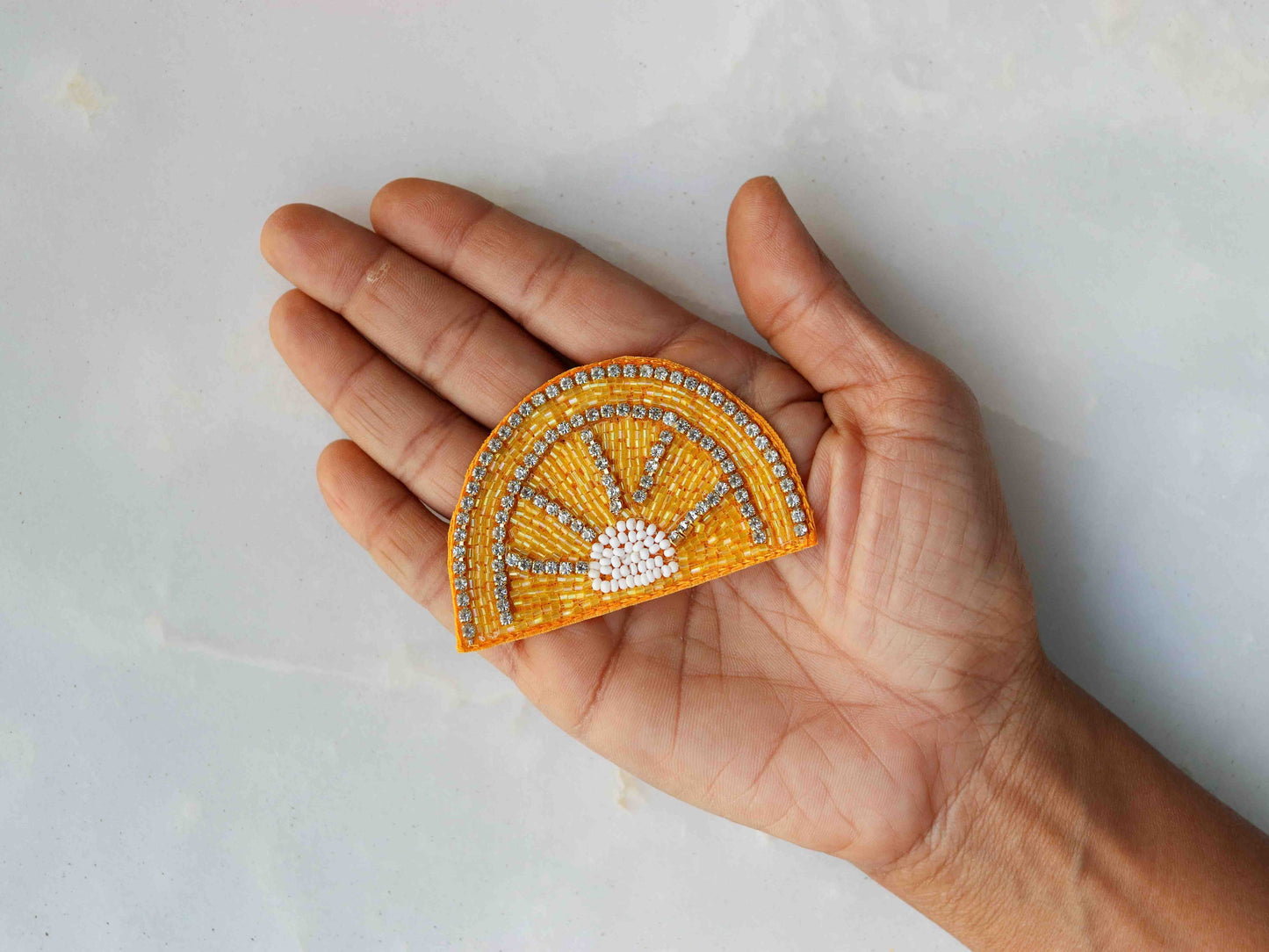 Orange Slice Fruit Beaded Patch,Handmade embroidered applique, Fruit Food Applique, Denim Patch,Quirky Playful Boho applique,DIY Patch