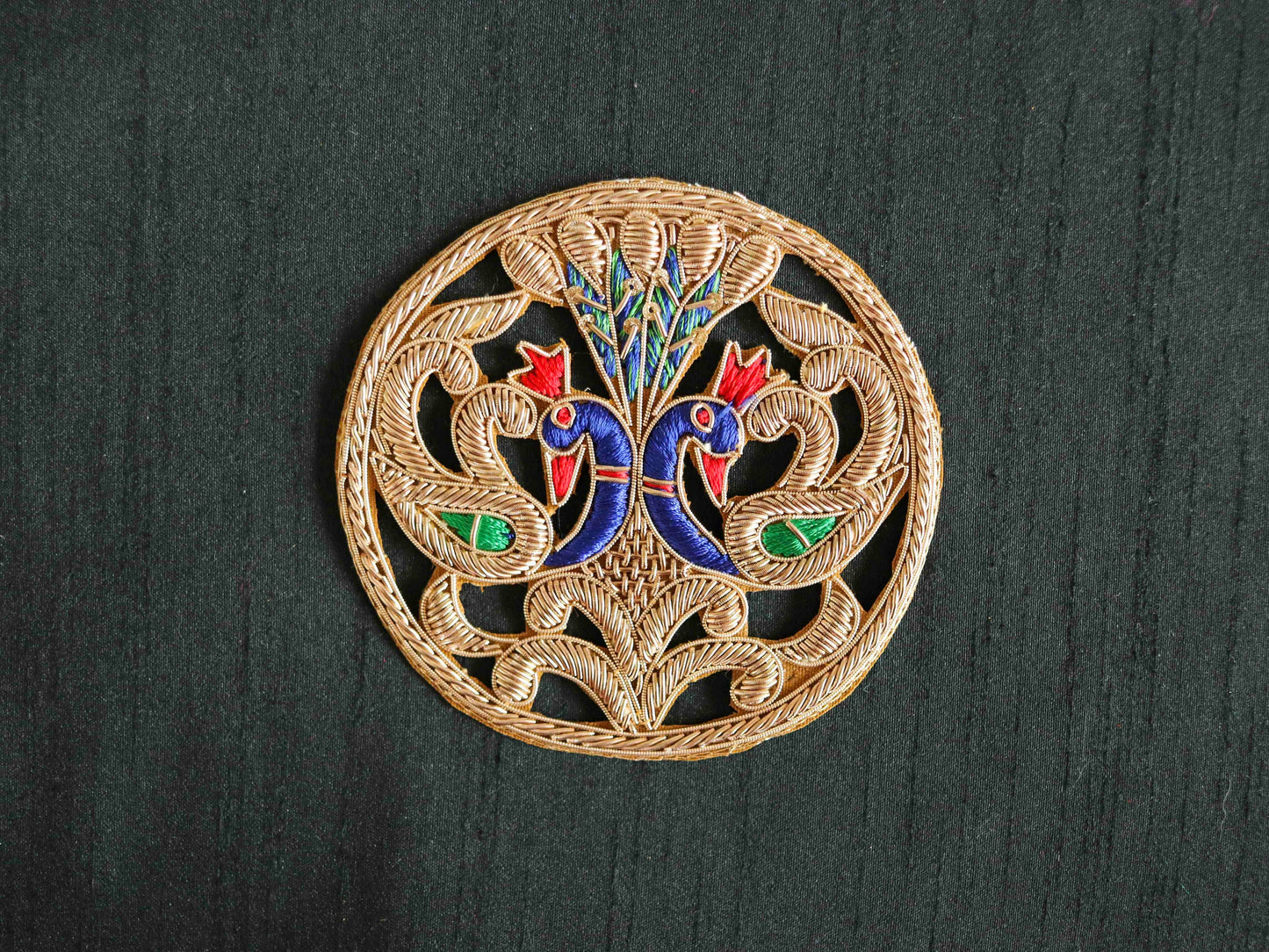 Twin Peacock Embroidered Colourful patch,Handmade Gold cutwork peacock applique, Indian bird patch,Sew on Applique, DIY Patch