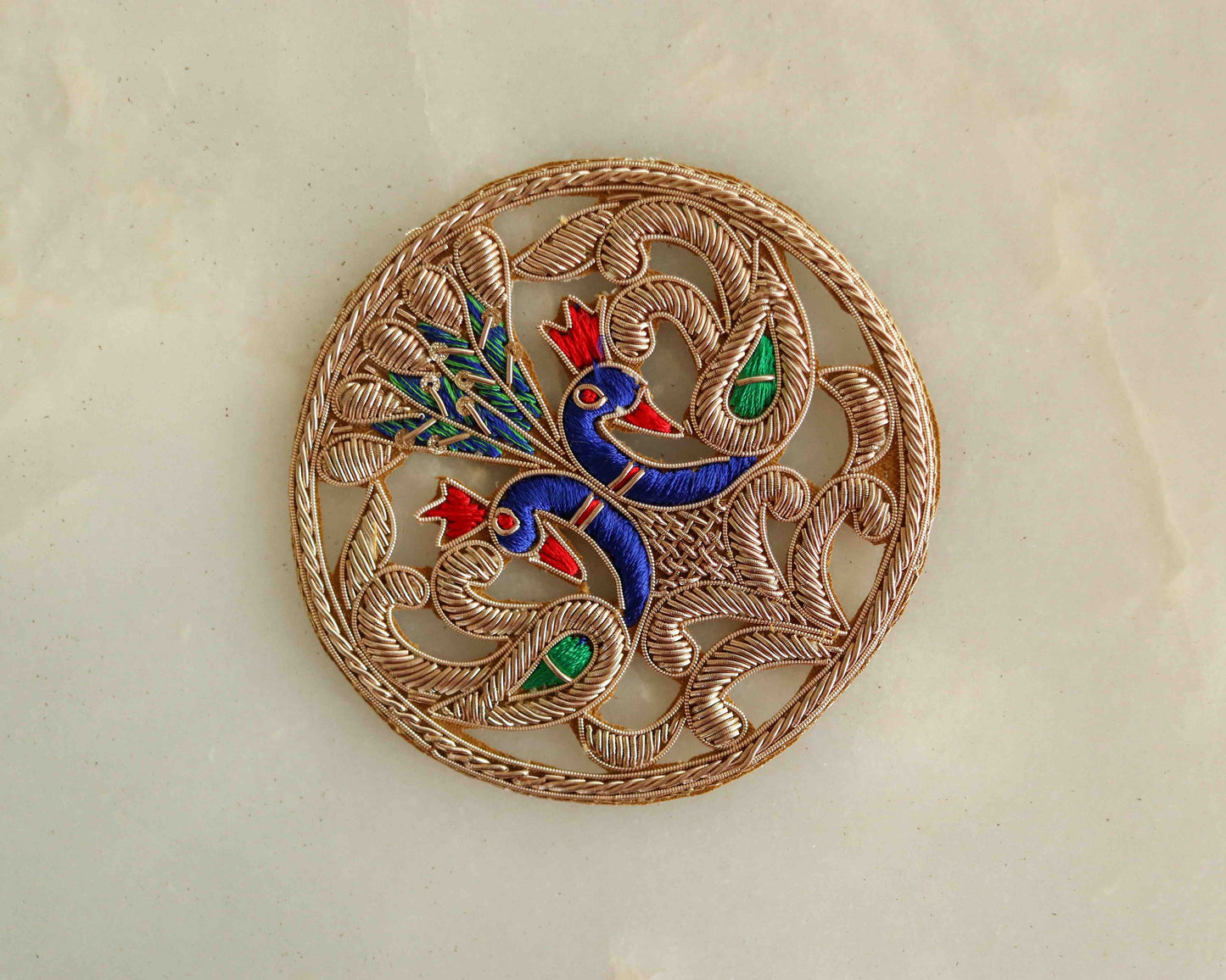 Twin Peacock Embroidered Colourful patch,Handmade Gold cutwork peacock applique, Indian bird patch,Sew on Applique, DIY Patch