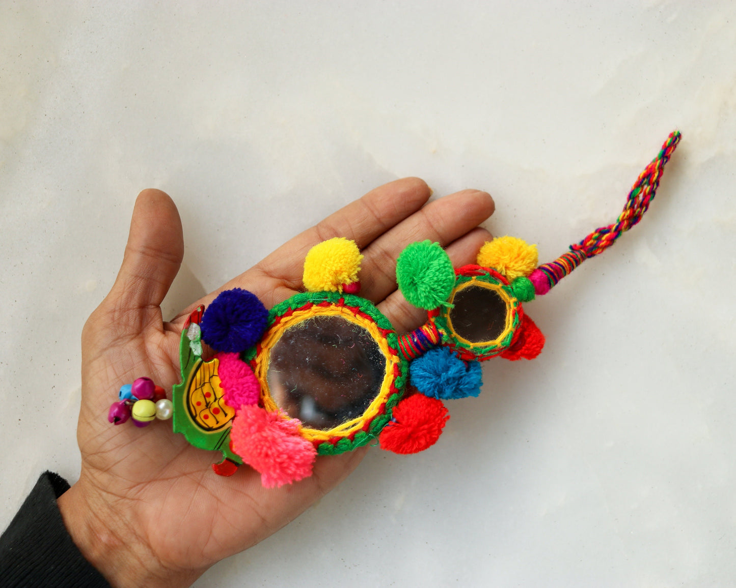 Boho Multicolour Mirror Pompom Tassel,Handmade Latkan, Parrot Bead Mirror Tufted Tassel,Quirky Kitschy Indian Charm,Christmas Tree Supply