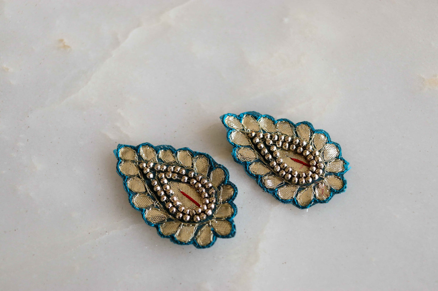 Blue Gold Teardrop Embroidered Patch,Indian Handmade Teardrop Gold Gota Applique, Blue Teardrop patch,DIY Patch, 2 pieces