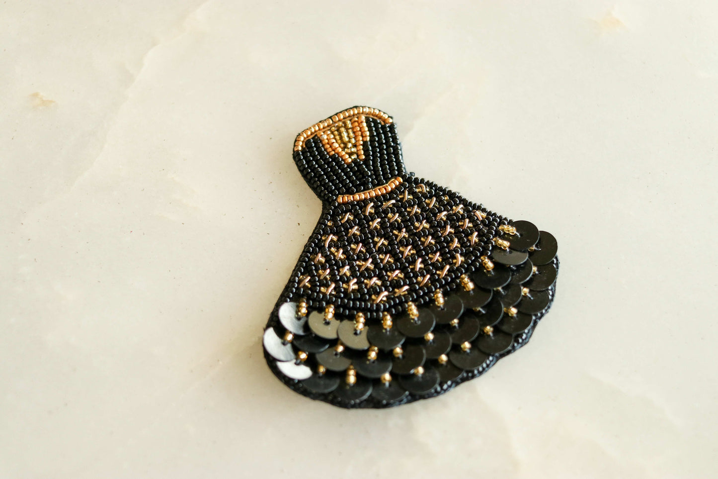 Quirky Woman Dress Beaded Patch,Handmade Frock Applique, Black Gold Dress Patch,Boho Female Dress patch