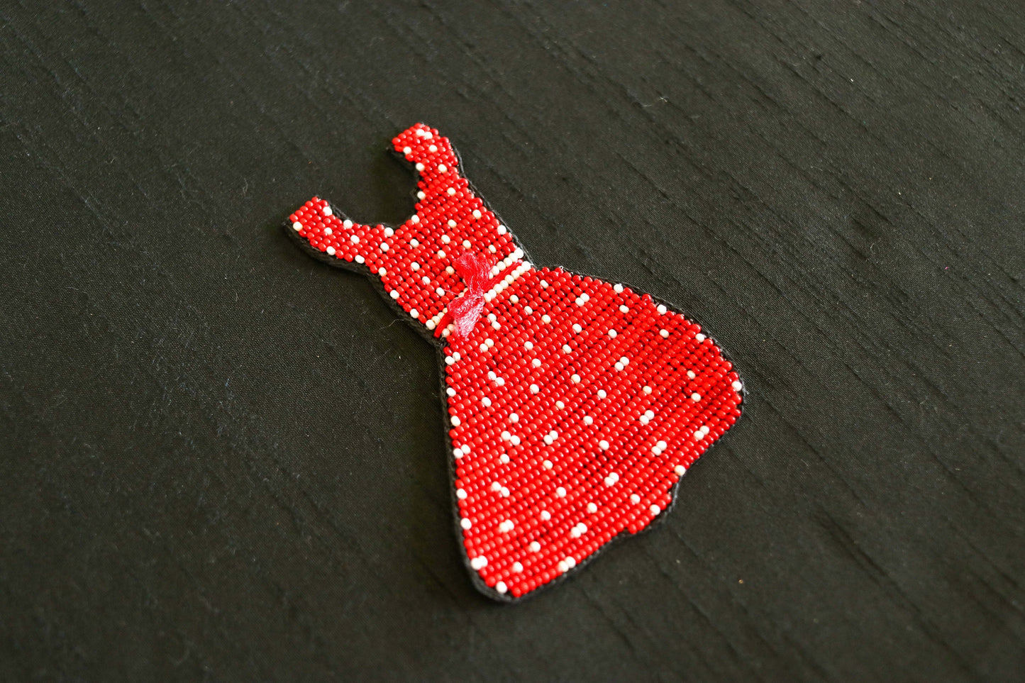 Quirky Woman Dress Beaded Patch,Handmade Frock Applique, Red White Dress Patch,Boho Female Dress patch