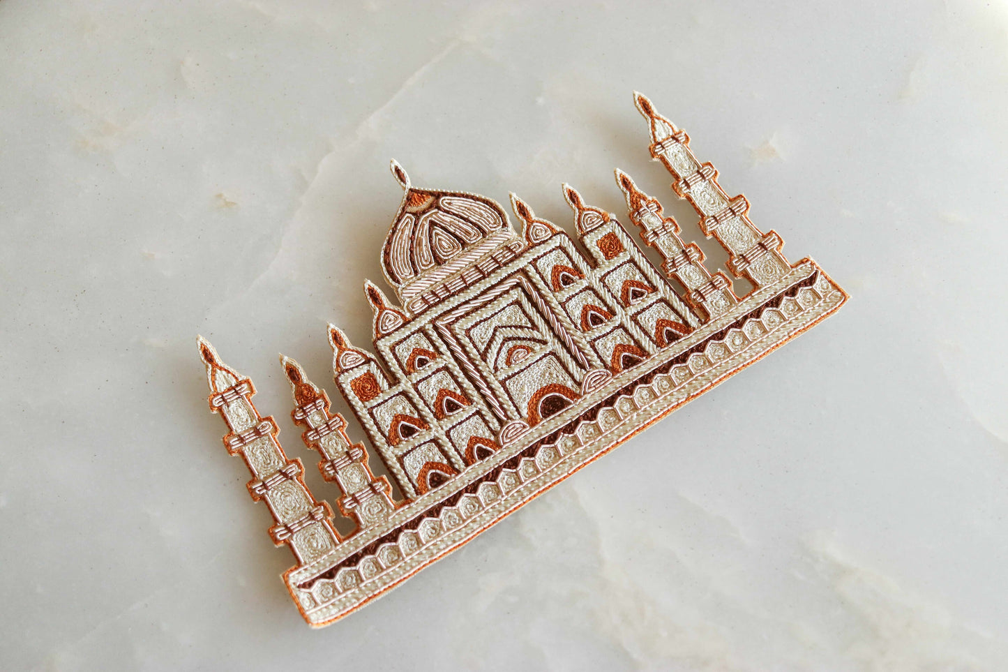Golden Palace Embroidered Patch,Handmade Taj Mahal Applique, Royal Palace Beige Gold Cutwork Patch,DIY Costume Dress Patch