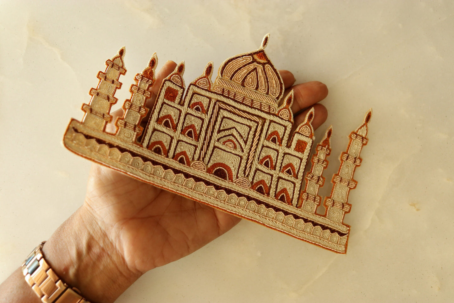 Golden Palace Embroidered Patch,Handmade Taj Mahal Applique, Royal Palace Beige Gold Cutwork Patch,DIY Costume Dress Patch
