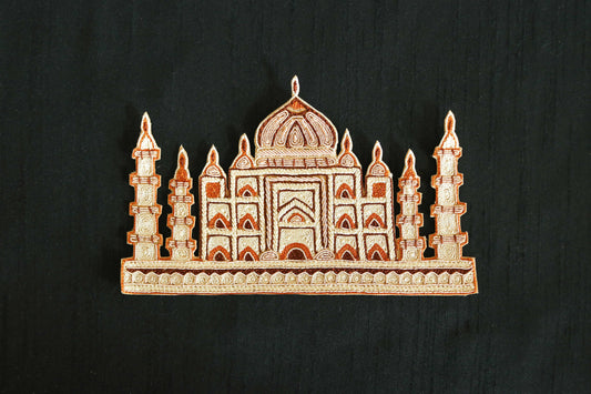 Golden Palace Embroidered Patch,Handmade Taj Mahal Applique, Royal Palace Beige Gold Cutwork Patch,DIY Costume Dress Patch