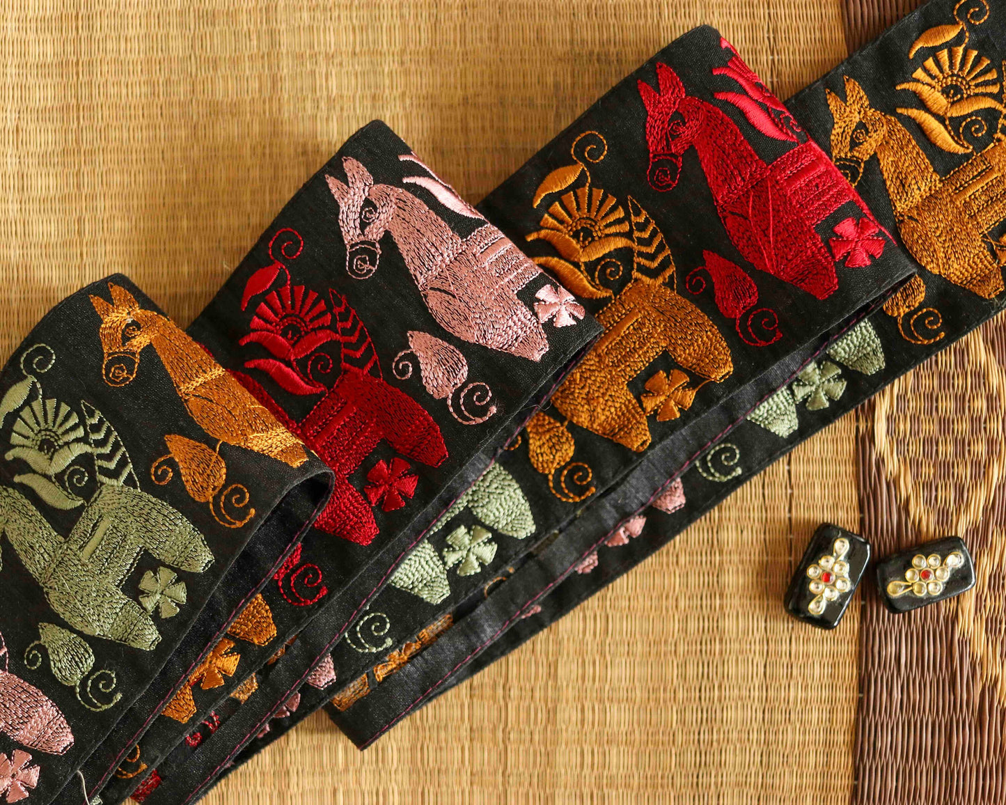 Quirky Llama Embroidered Trim,Boho Llama Border,South American Animal Trim,Multicolour Animal Saree Border,Price/mtr